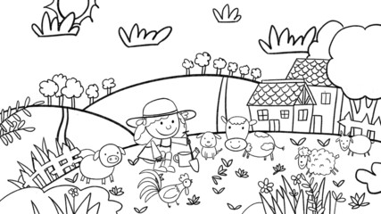 Vegetable Garden Farm drawing outline template for coloring and art class tutorials