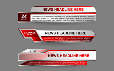 Set collection vector of Broadcast News Lower Thirds Template layout design banner for bar Headline news title, sport game in Television, Video and Media Channel