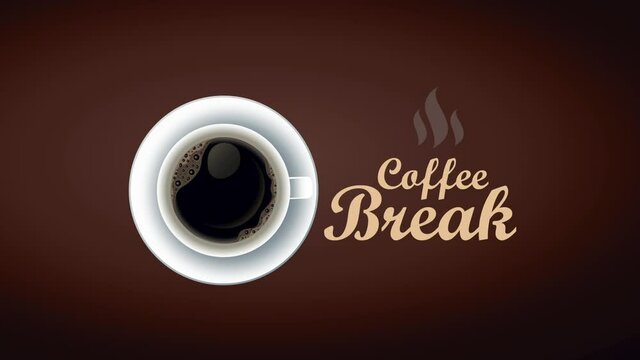 coffee break lettering animation with cup airview