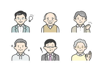 Obraz premium 嬉しそうな表情をしたシニア男性のイラスト素材セット