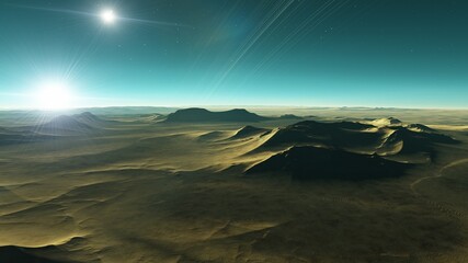 beautiful view from an exoplanet, a view from an alien planet 3d render