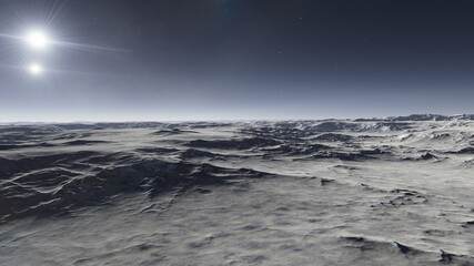 beautiful view from an exoplanet, a view from an alien planet 3d render