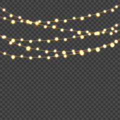Christmas glowing lights. Decorative Xmas realistic garlands. Vector.