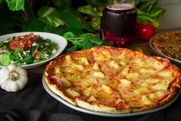 Gourmet Hawuaiian pizza and italian salad