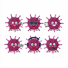 Coronaviridae cartoon character are playing games with various cute emoticons