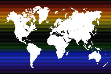 Globe map and lgbt flag color background, vector illustration