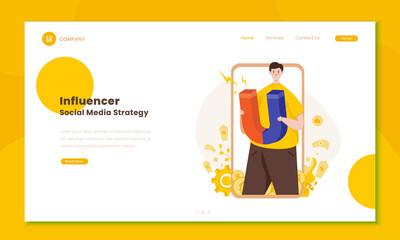 Obraz na płótnie Canvas Influencer social media strategy illustration on landing page concept