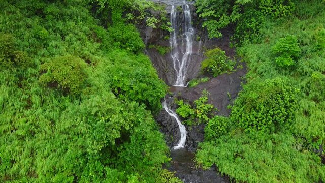 Drone Shot of Beautiful Waterfall on the hill. Pavagadh waterfall also known as kuniya Mahadev waterfall