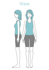 骨格診断　骨格ウェーブの線画イラスト　正面と横向き