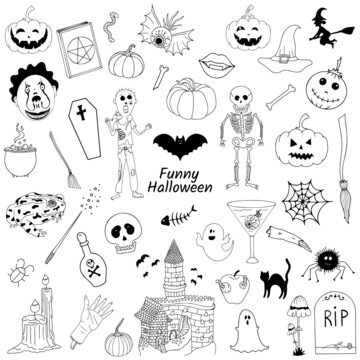 A SET OF DOODLE ICONS FOR HALLOWEEN