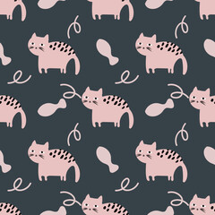 Seamless pattern with cute colorful Kittens. Creative childish pink texture. Great for fabric, textile Vector Illustration