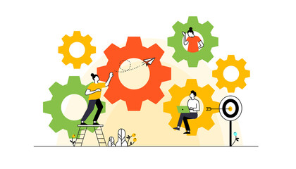 Business concept. Team metaphor. people connecting puzzle elements. Vector illustration flat design style. Symbol of teamwork, cooperation, partnership vector