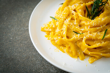 fettuccine pasta with butternut pumpkin creamy sauce