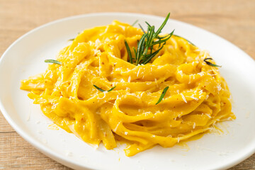 fettuccine pasta with butternut pumpkin creamy sauce