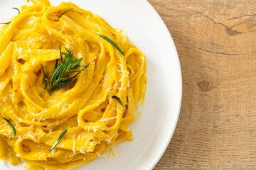 fettuccine pasta with butternut pumpkin creamy sauce
