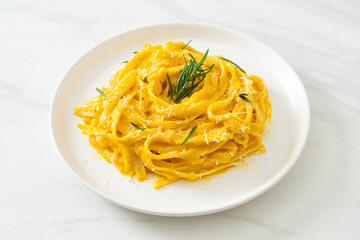 fettuccine pasta with butternut pumpkin creamy sauce