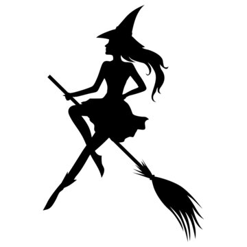 recommend clip art: Halloween  witch on broom fly silhouette