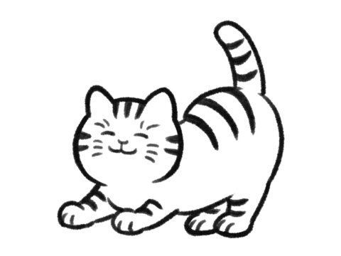 日本画タッチの伸びをする猫のイラストJapanese painting illustration The cat grows