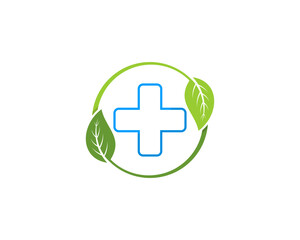 Obraz premium Plus medical symbol in the circle leaf