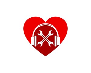 Simple love shape with music headphone and cross wrench inside