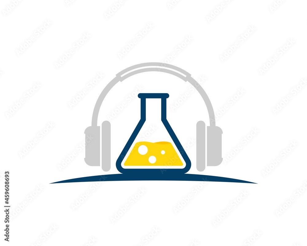 Poster triangle bottle laboratory with headphone