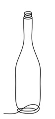 Drawing line bottle of champagne or wine on the white background. Vector