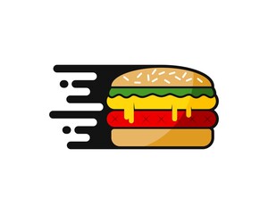 Delicious burger with fast delivery symbol