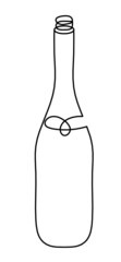 Drawing line bottle of champagne or wine on the white background. Vector