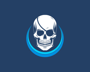 Pirate skull on the blue circle