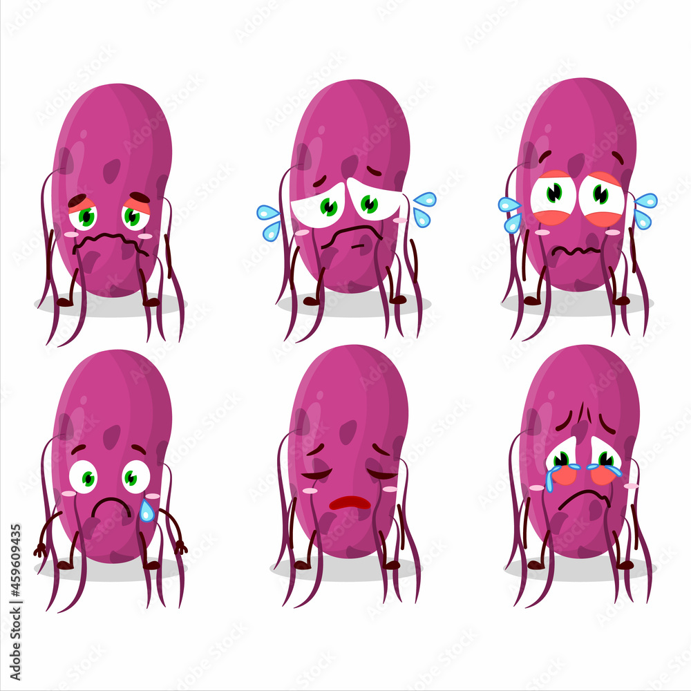 Poster virus molecule cartoon character with sad expression