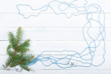 Christmas decoration frame background on old white wood table
