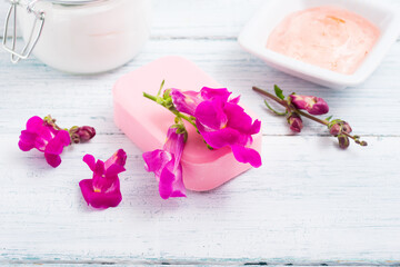 skin care products on white wood