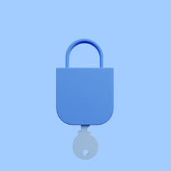 3d illustration of security concept padlock with key