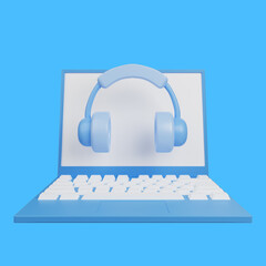 3d illustration of laptop with headset