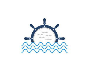 Ship steering wheel water on the sea water illustration