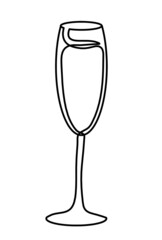 Drawing line wineglass of champagne on the white background