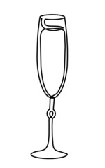 Drawing line wineglass of champagne on the white background