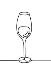 Drawing line wineglass of champagne on the white background