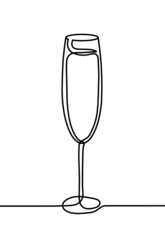 Drawing line wineglass of champagne on the white background