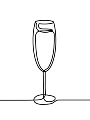 Drawing line wineglass of champagne on the white background