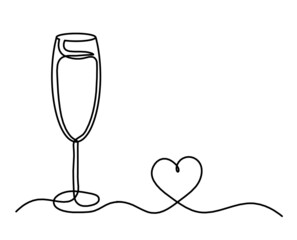 Drawing line wineglass of champagne on the white background