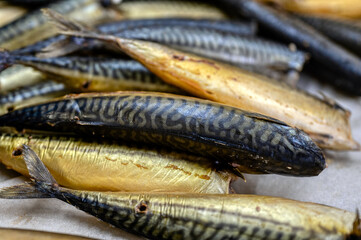 Lots of smoked mackerel carcasses. The fish is in a bunch.