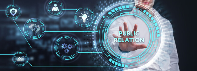 PR Public relation management. Business, Technology, Internet and network concept.