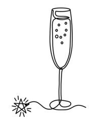 Drawing line wineglass of champagne on the white background