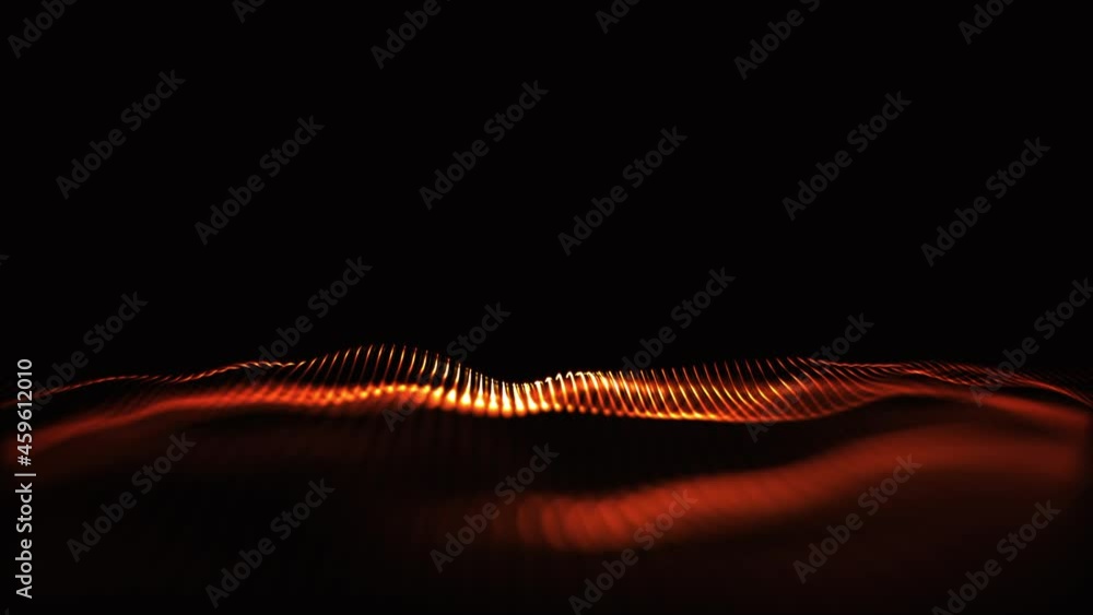 Poster futuristic digital motion graphic of flowing red particles wave in abstract cyber space technology d