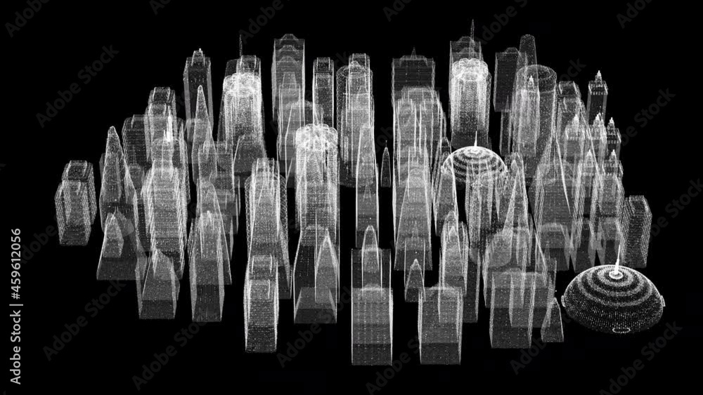 Poster futuristic 3d rendering of rotating holographic city digitally generated image virtual reality matri