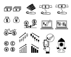 外国為替と株式取引のアイコンイラストセット