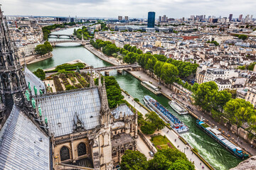 Notre Dame View Seine River Old Buildings Paris France