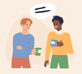 Two friends are talking. flat design style vector illustration.