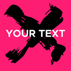 Vector Cross Shape on Pink. Black Cross Stamp. Icon, Logo, Banner Design.